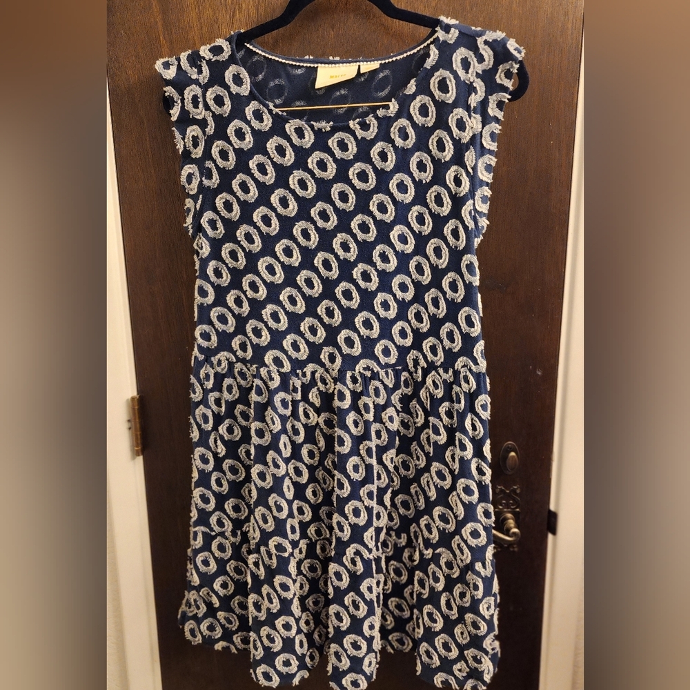 Soft Maeve Navy Cotton Blend Fit & Flare Dress Small